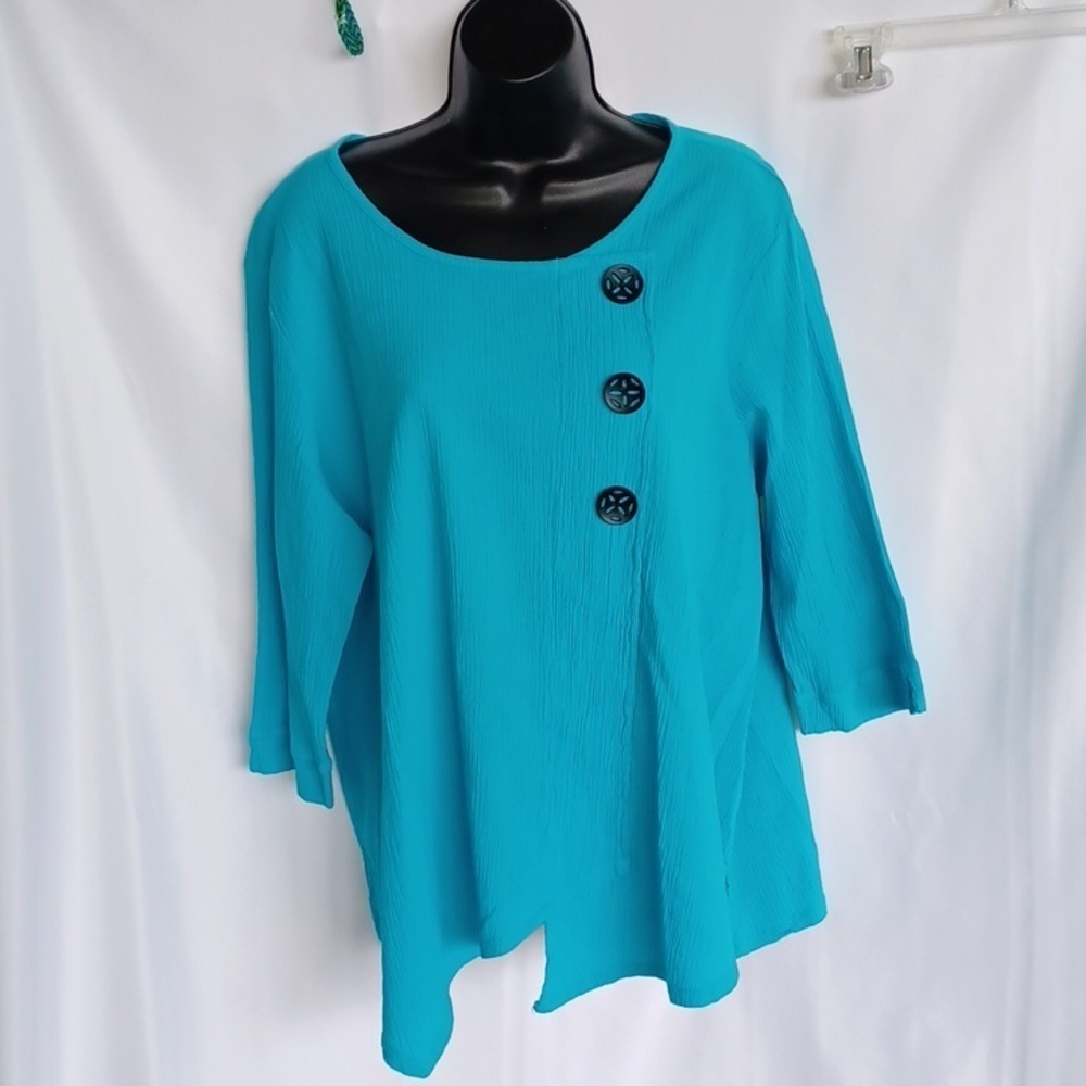 Focus Casual Line Lagenlook Textured Top M NWT, Turquoise
